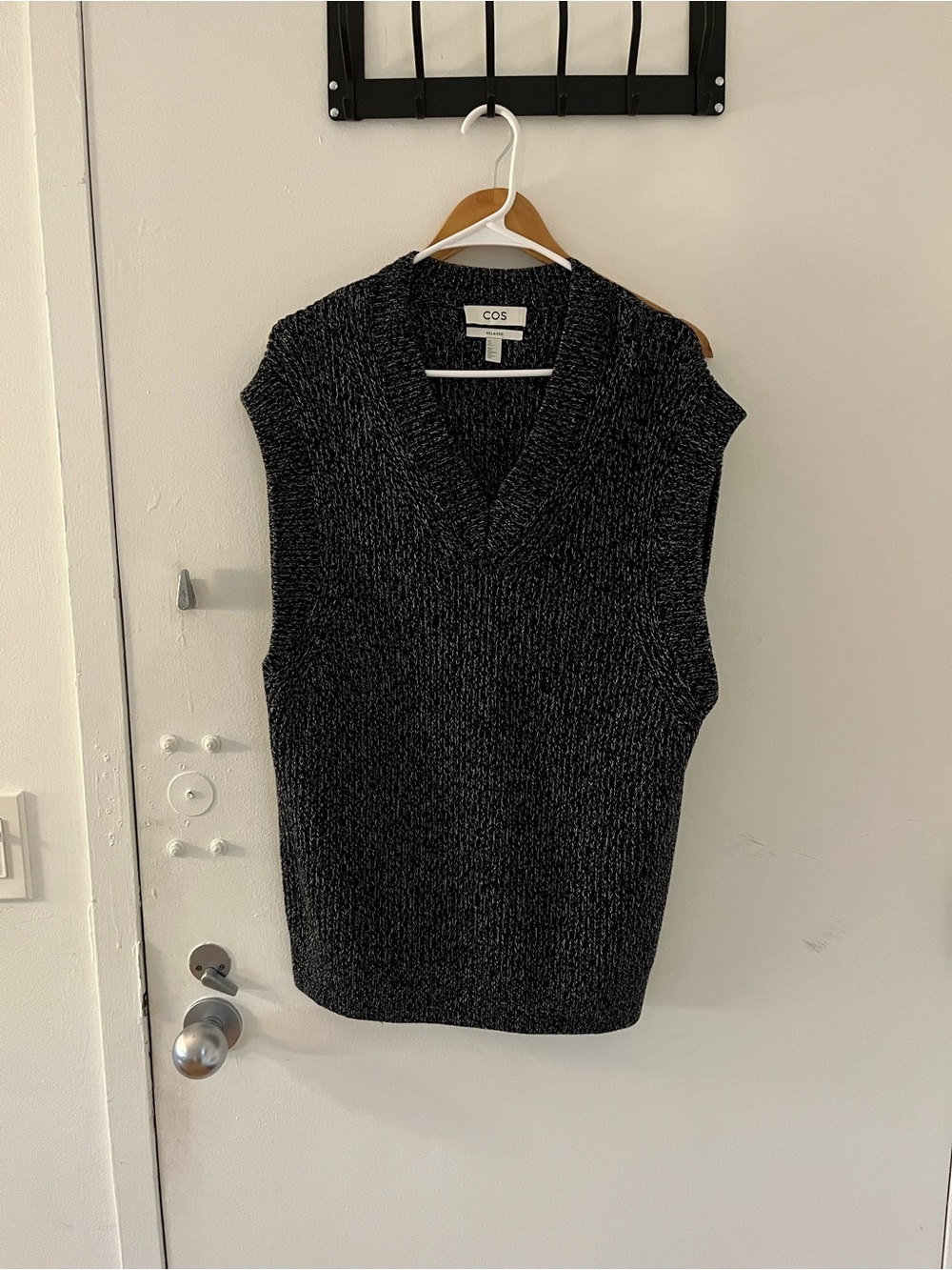 COS Chunky V-Neck Knit Vest in Charcoal Black - wool blend - small